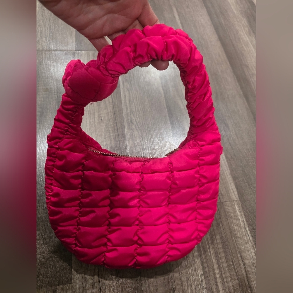Urban Expressions Pink Wocen Nylon Bag Mini Lune Crescent Y2k Plush Purse UE - Picture 2 of 12